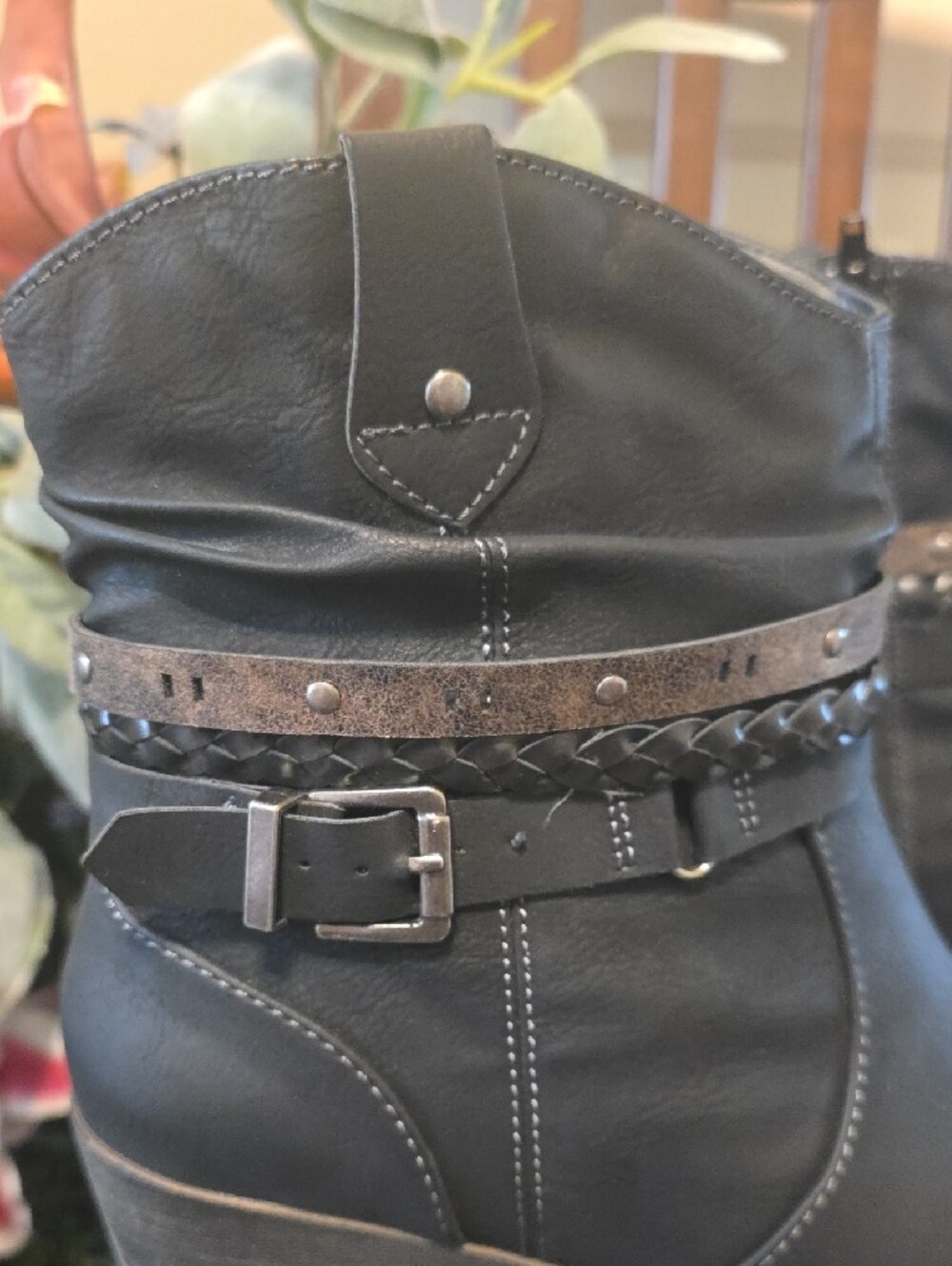 Rock & Candy Black Studded Strap Low Heel Ankle Boots - Picture 3 of 8